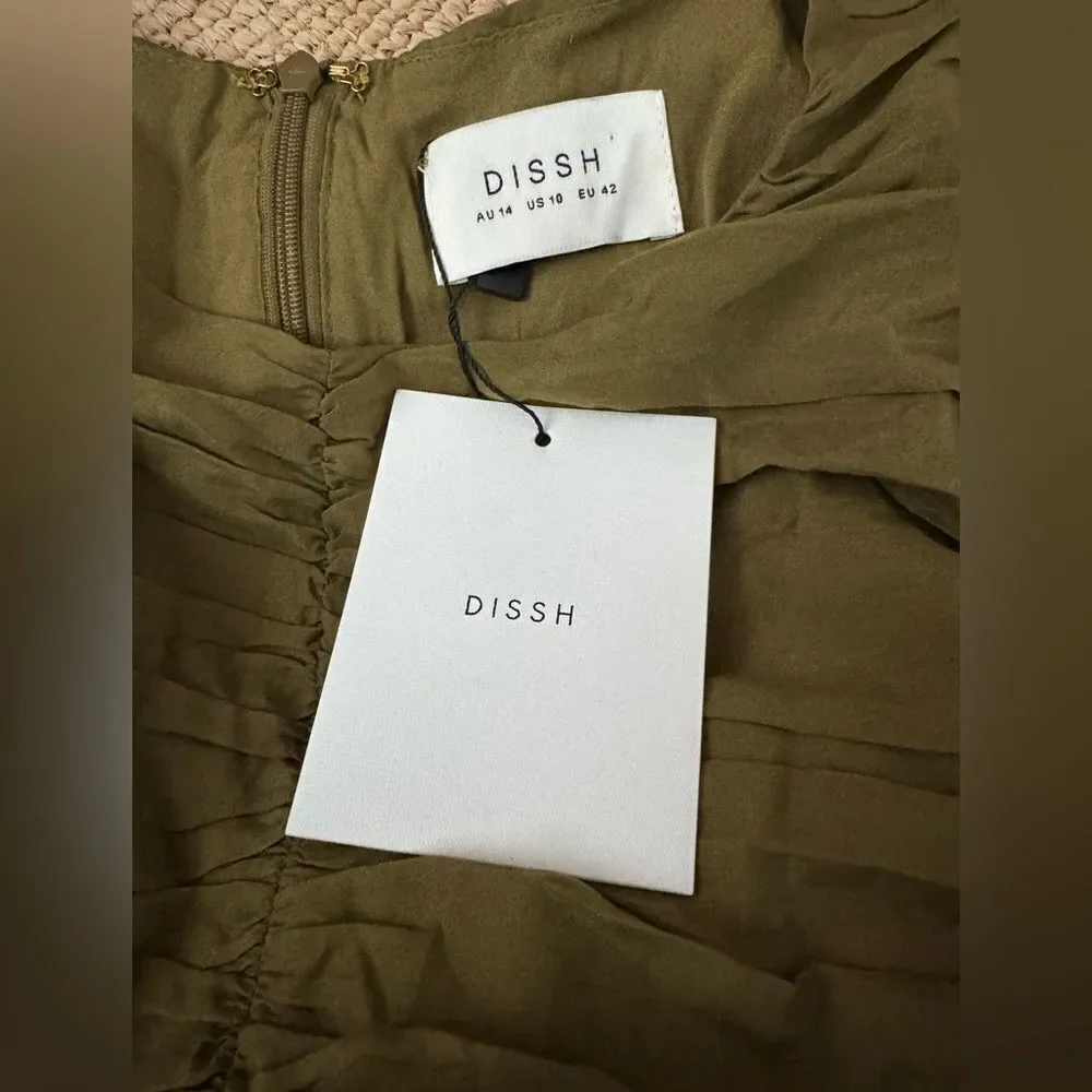 NWT DISSH FRANKIE OLIVE CUT OUT MIDI DRESS in Olive